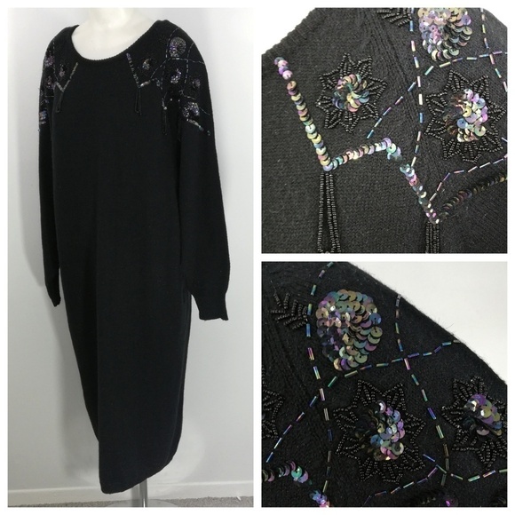 Vtg Beaded Sweater Dress Size L - Picture 1 of 8